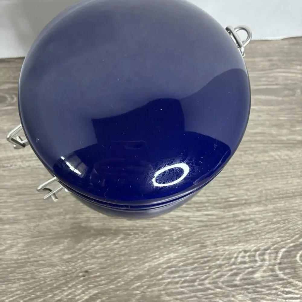 Starbucks Coffee Storage Canister Cobalt Blue Silver Script Logo Jar